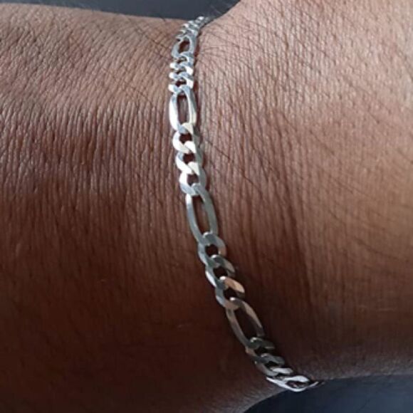 Men’s Solid 925 Sterling Figaro Chain Bracelet - Picture 7 of 9
